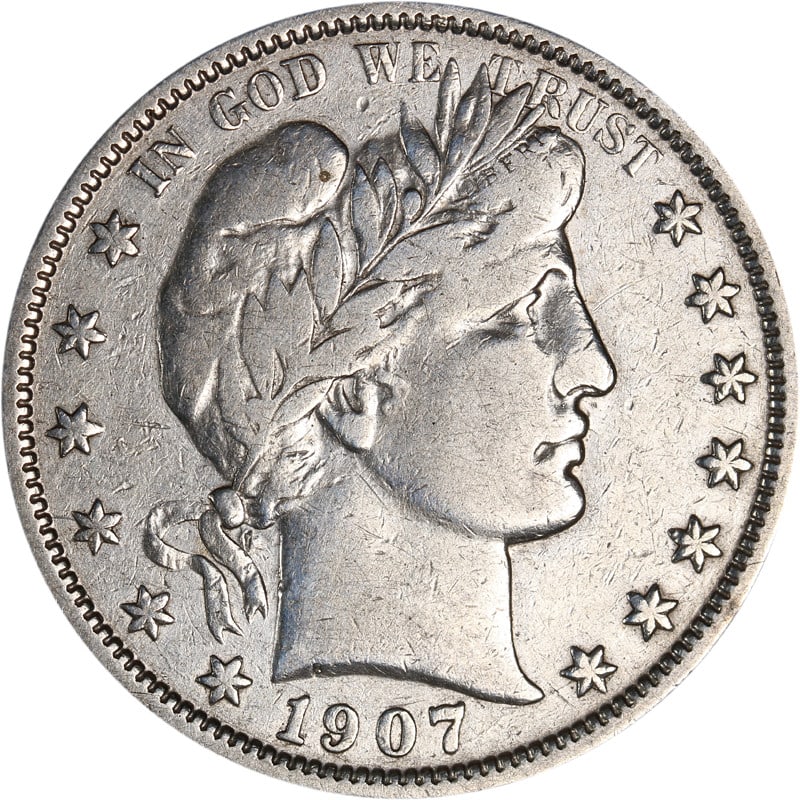 New Orleans Mint 1907-O Silver Barber Half Dollar Cleaned Example: New Orleans Mint 1907-O Silver Barber Half Dollar Cleaned Example This is a 1907-O Barber Half Dollar struck at the New Orleans Mint. Composed of silver, the coin is in circulated condition and has be