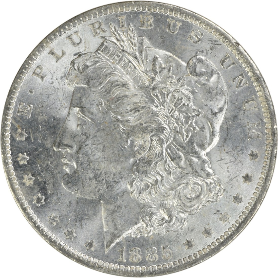 Uncirculated 1885-O Silver Dollar Morgan Type Brilliant Uncertified: Uncirculated 1885-O Silver Dollar Morgan Type Brilliant Uncertified This is a pre-owned 1885-O Morgan Silver Dollar from the United States, featuring brilliant uncirculated (BU) condition. The coin is