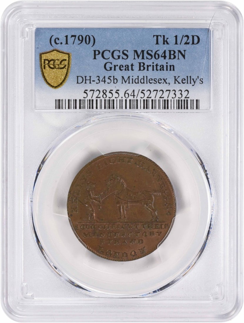PCGS MS64BN Middlesex Kelly's 1 2 Penny Conder Token Great Britain (1 of 2)