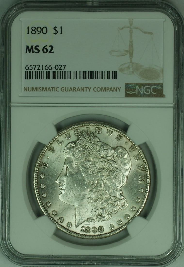 NGC MS62 1890 Philadelphia Morgan Silver Dollar One Dollar Coin: NGC MS62 1890 Philadelphia Morgan Silver Dollar One Dollar Coin This 1890 Morgan Silver Dollar from the United States is certified by NGC with a grade of MS-62. Minted in Philadelphia, this uncirculat