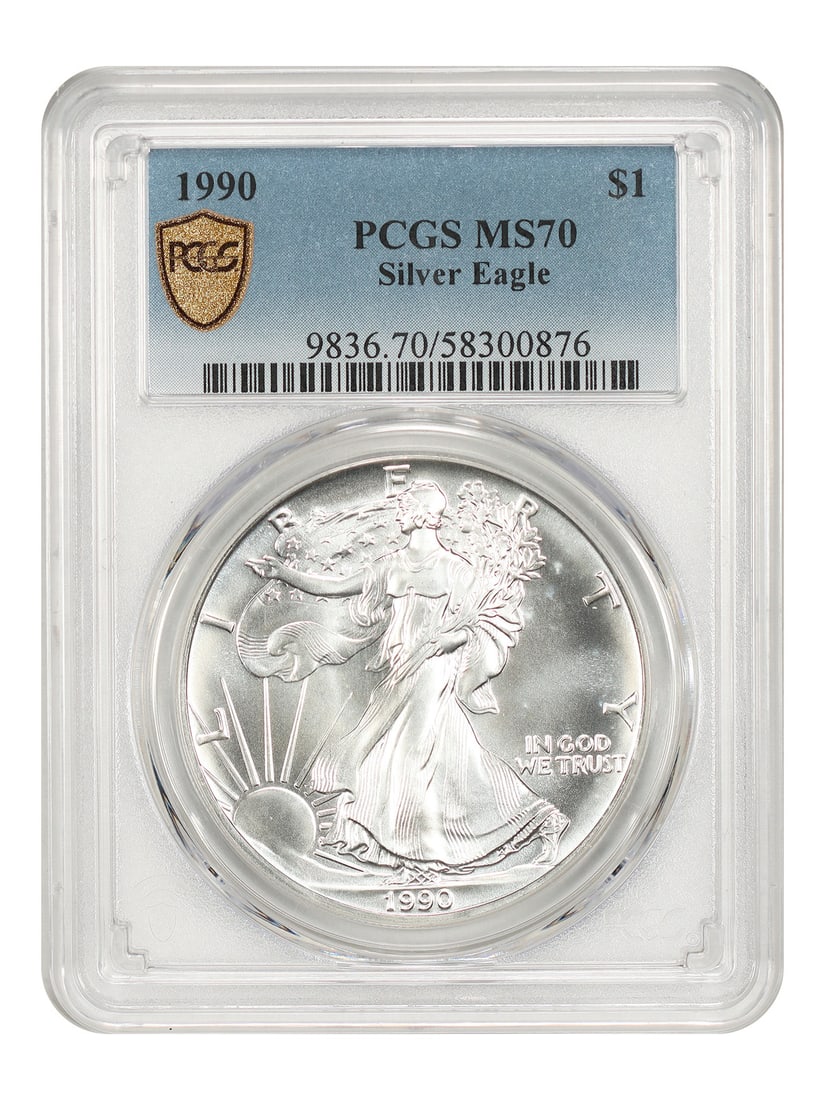 PCGS MS70 1990 $1 Silver Eagle Uncirculated Coin (1 of 5)