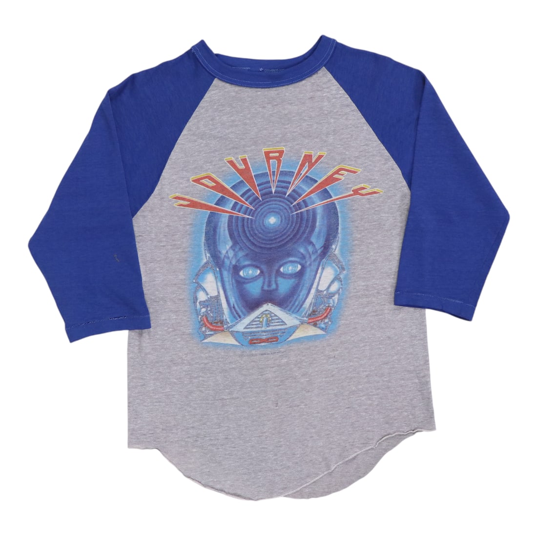 Vintage 1983 Journey Frontiers Tour Poly Cotton Gray Jersey Shirt: Vintage 1983 Journey Frontiers Tour Poly Cotton Gray Jersey Shirt This is an original vintage 1983 Journey Frontiers Tour jersey shirt, featuring front and back graphics. It is a true vintage piece fr