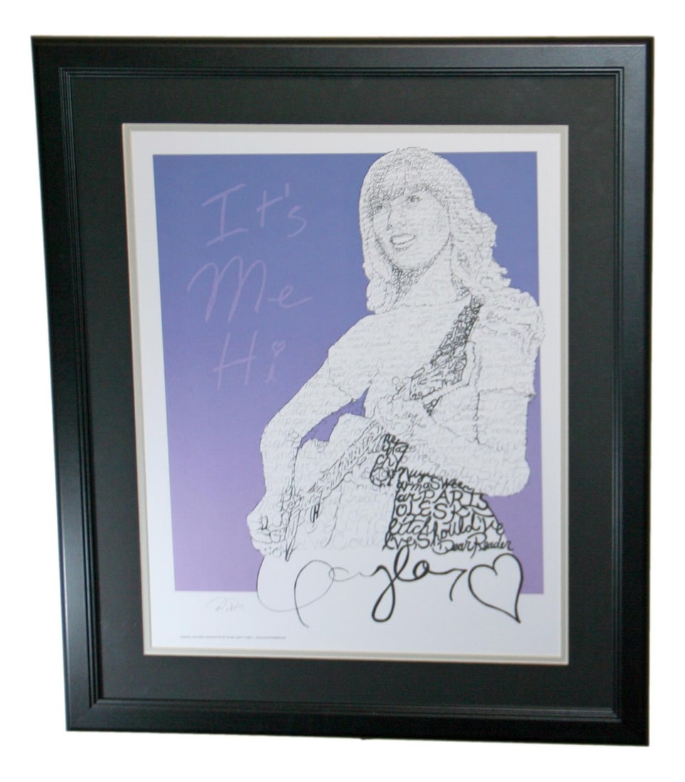 Taylor Swift Framed 16x20 Art of Words Lithograph Every Song: Taylor Swift Framed 16x20 Art of Words Lithograph Every Song This framed lithograph art piece features the complete lyrics of every song by Taylor Swift, showcasing her artistry in a unique and visual