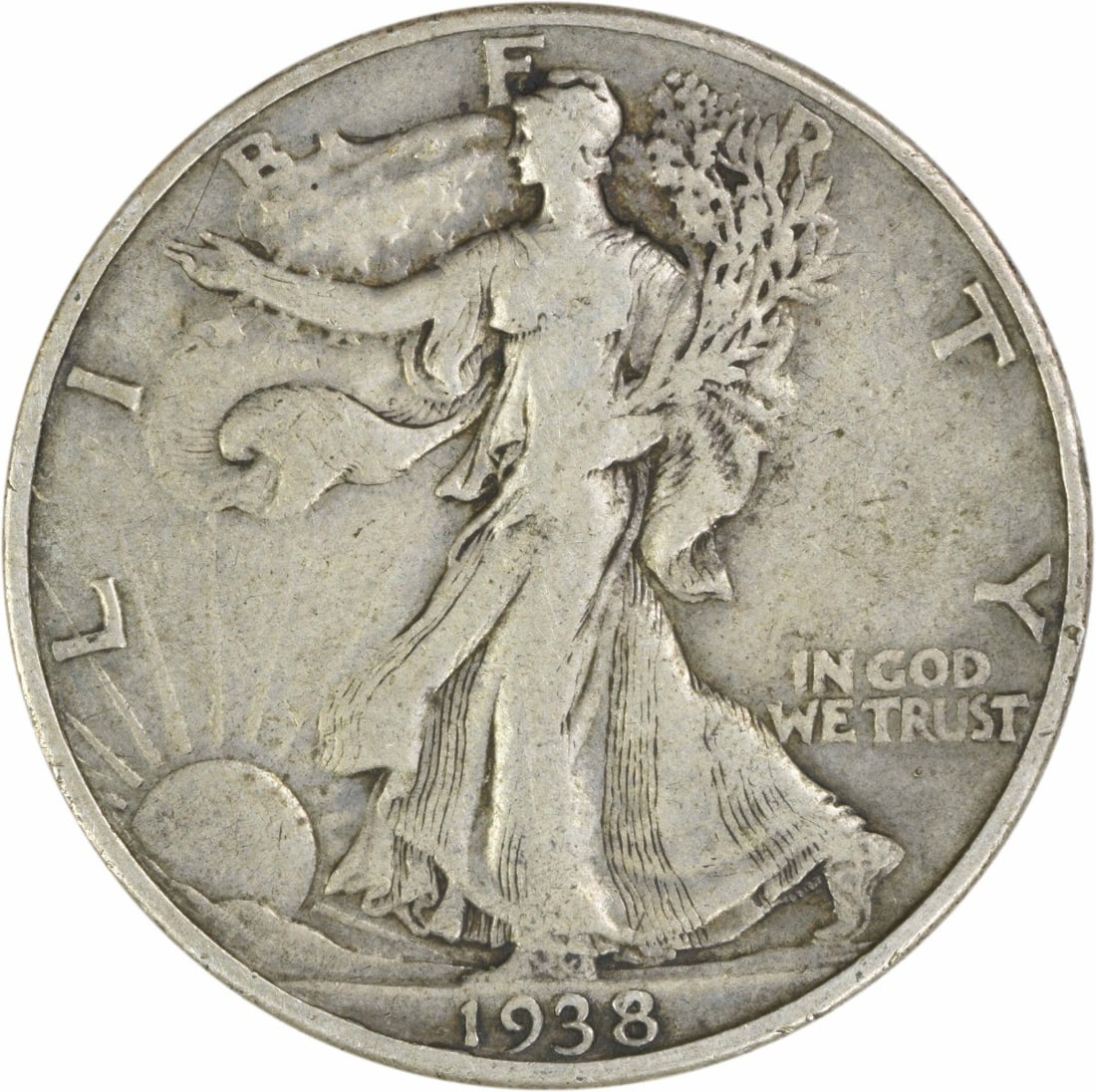 1938 D 50C Walking Liberty Half Dollar Silver F Uncertified: 1938 D 50C Walking Liberty Half Dollar Silver F Uncertified 1938-D Walking Liberty silver half dollar in circulated Fine grade. This uncertified pre-owned United States 50C coin features the Liberty W