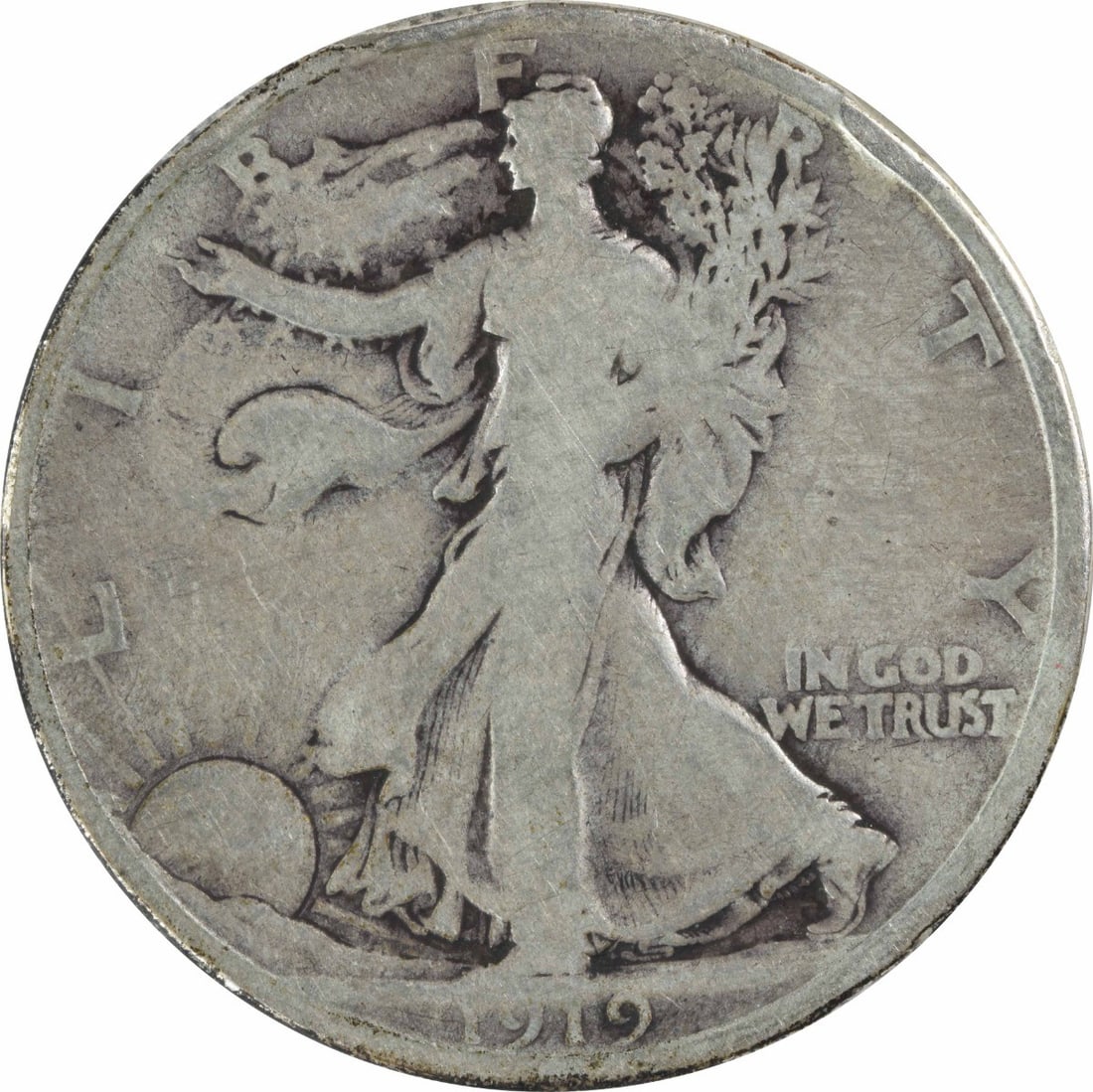1919-D Walking Liberty Half Dollar 90% Silver Uncertified Coin: 1919-D Walking Liberty Half Dollar 90% Silver Uncertified Coin This 1919-D Walking Liberty Silver Half Dollar is a classic piece from the Denver mint, featuring the iconic design by Adolph Alexander W