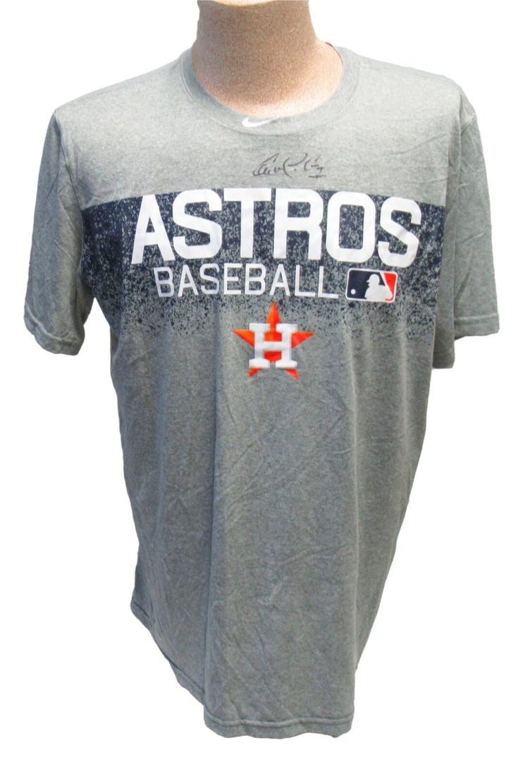Houston Astros Carlos Correa Game Worn Signed Batting Practice Shirt PSA/DNA: Houston Astros Carlos Correa Game Worn Signed Batting Practice Shirt PSA/DNA This is a game-worn batting practice shirt signed by Carlos Correa. The shirt is associated with the Houston Astros and has