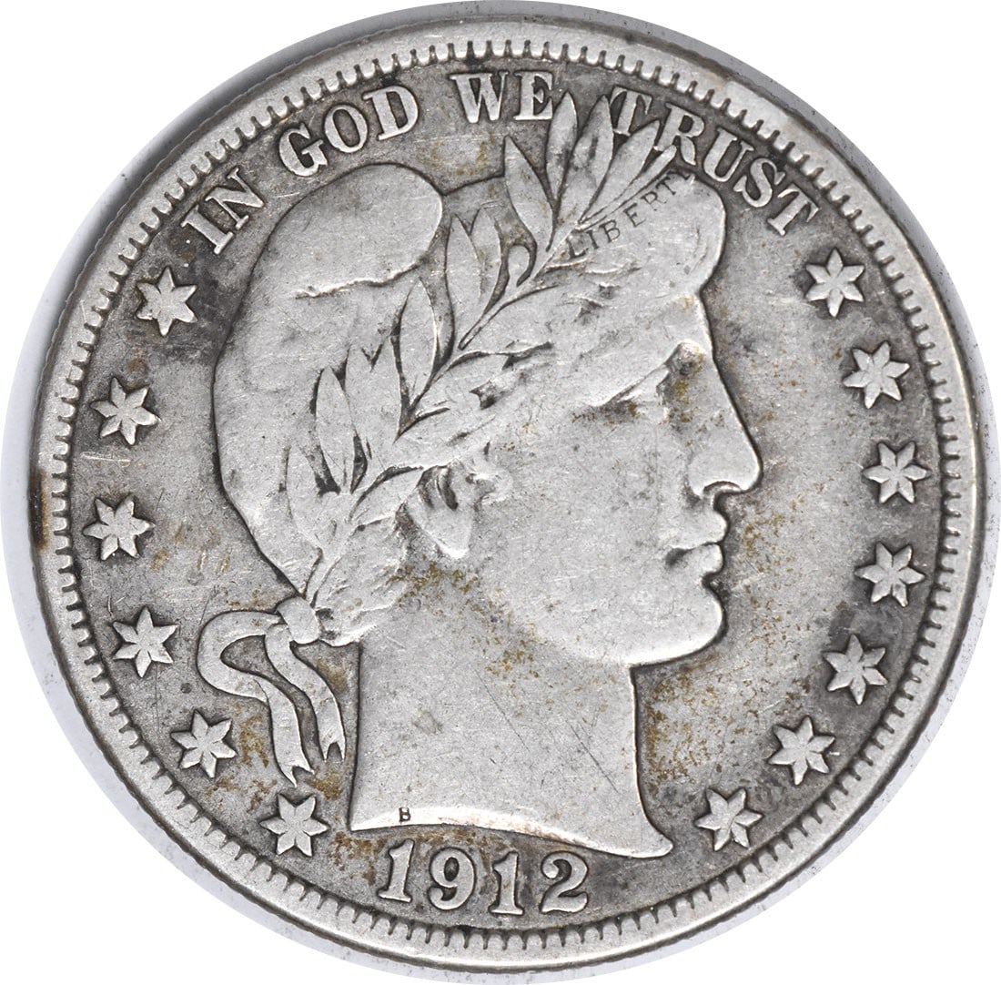 1912 S Barber 50C Silver Half Dollar VF Uncertified: 1912 S Barber 50C Silver Half Dollar VF Uncertified 1912-S Barber silver half dollar in VF grade. This circulated, uncertified United States 50C coin is a pre-owned example of the Barber half dollar s