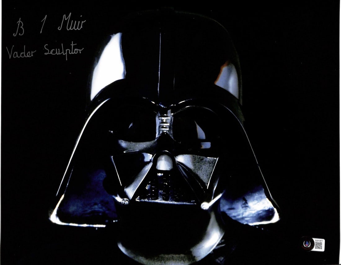 Brian Muir Signed 11x14 Darth Vader Photo Beckett Certified: Brian Muir Signed 11x14 Darth Vader Photo Beckett Certified This stunning 11x14 photograph features the legendary Darth Vader, sculpted by Brian Muir, who played a pivotal role in the creation of icon