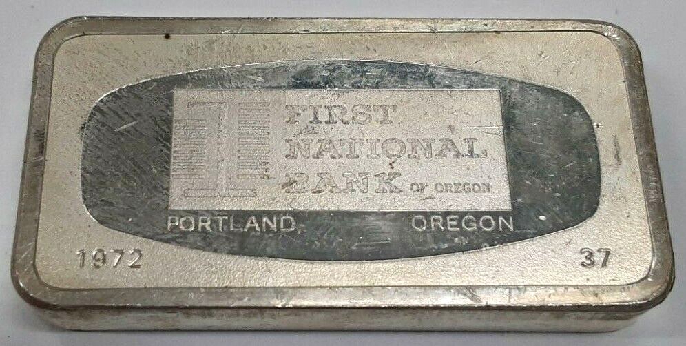 Sterling Silver 1000 Grain Ingot First National Bank of Oregon #37: Sterling Silver 1000 Grain Ingot First National Bank of Oregon #37 This 1000 grain sterling silver ingot was produced by the Franklin Mint in 1972 for the First National Bank of Oregon in Portland, Or