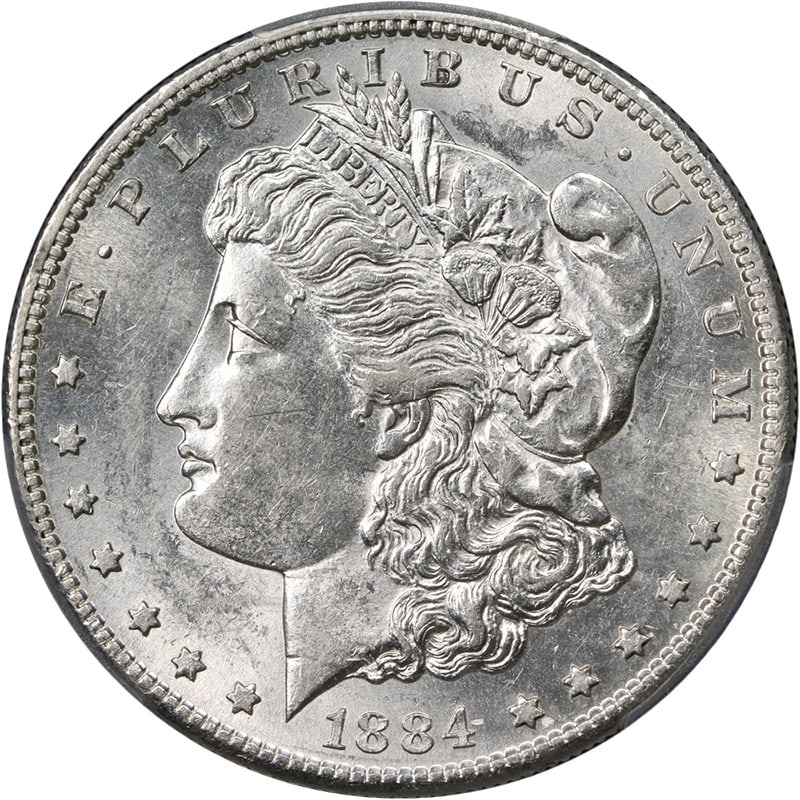 PCGS AU55 1884 S Morgan Silver Dollar: PCGS AU55 1884 S Morgan Silver Dollar 1884-S Morgan Silver Dollar graded PCGS AU55. This circulated silver coin is noted for great eye appeal, fantastic luster, a nice strike, bright white color, and 
