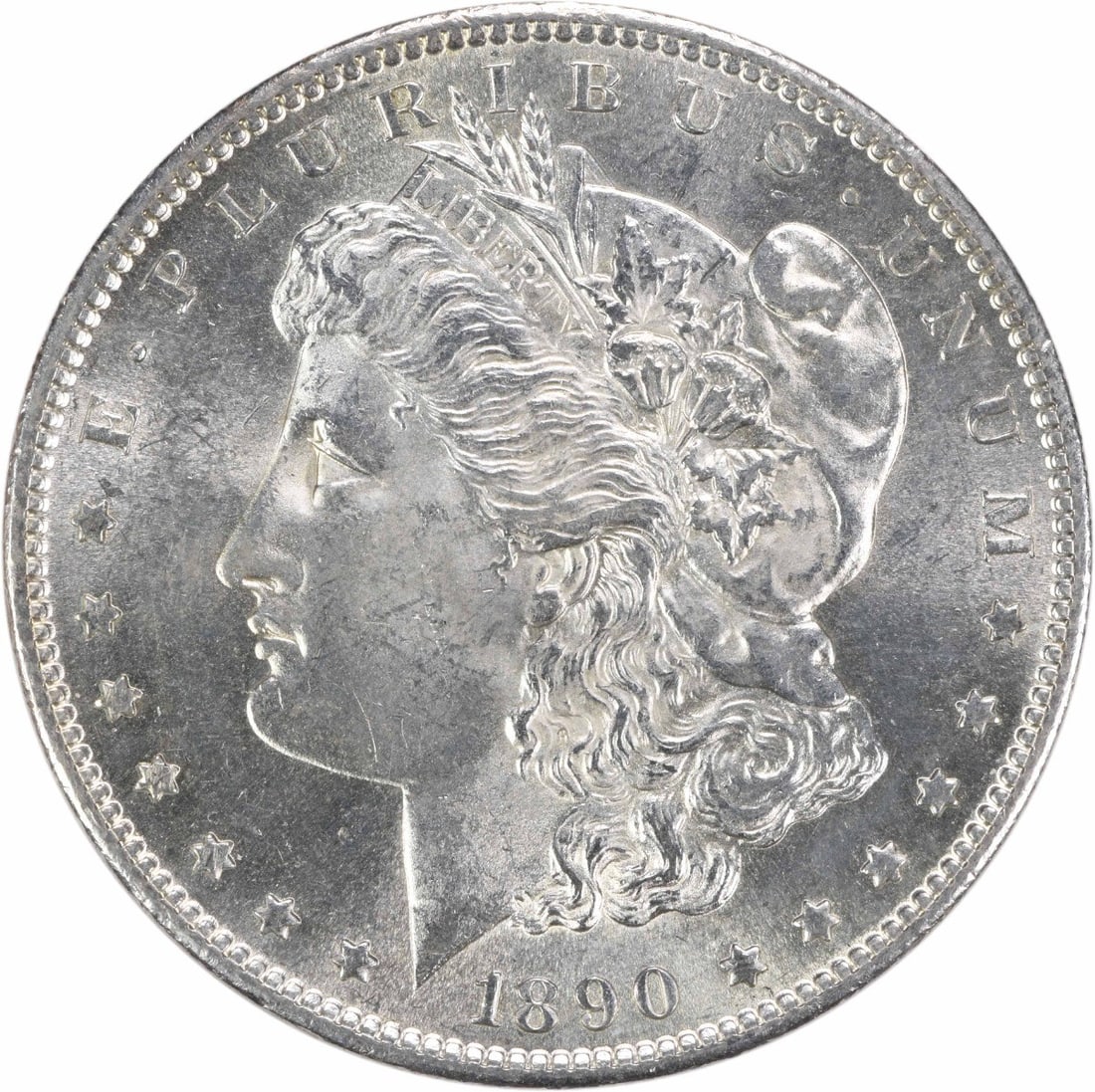 Uncirculated 1890 S Morgan Dollar Silver Coin Brilliant Uncertified: Uncirculated 1890 S Morgan Dollar Silver Coin Brilliant Uncertified This is an uncirculated 1890-S Morgan Silver Dollar from the United States. The coin is composed of silver and features the 'S' mint