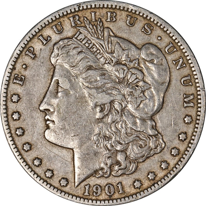 1901 O Morgan silver dollar circulated UNCERTIFIED: 1901 O Morgan silver dollar circulated UNCERTIFIED This 1901-O Morgan Silver Dollar is a nicely circulated coin, selected from an old-time collection for its strong eye appeal, attractive color, and c