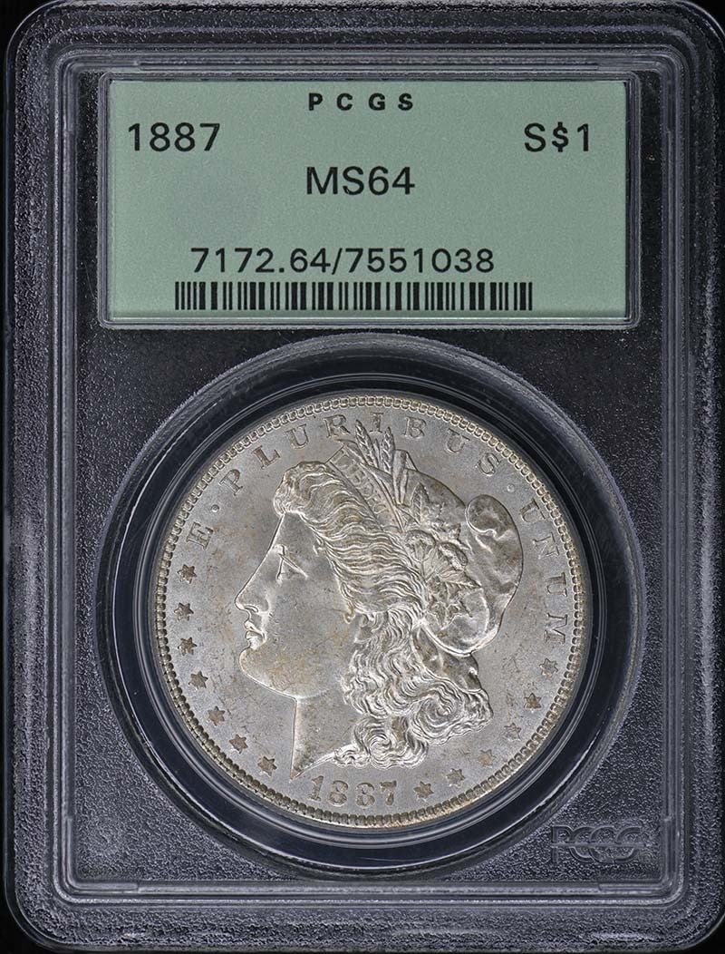 PCGS MS64 1887 Morgan Silver Dollar $1: PCGS MS64 1887 Morgan Silver Dollar $1 1887 Morgan Dollar certified by PCGS and graded MS64. This pre-owned coin is listed as uncirculated and was minted in the United States. Specifications Coin Type