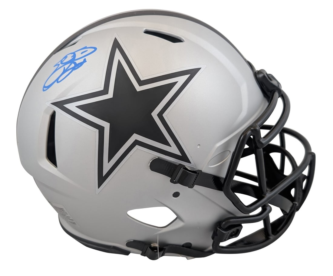 Emmitt Smith autographed Dallas Cowboys Rave Speed Proline helmet Beckett witnessed: Emmitt Smith autographed Dallas Cowboys Rave Speed Proline helmet Beckett witnessed This is an autographed alternate Rave Riddell authentic full size Speed Proline helmet personally signed by Emmitt S
