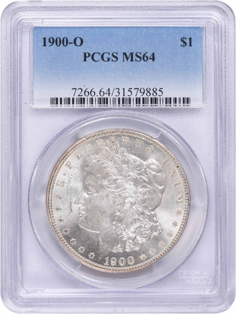 1900-O Morgan Silver Dollar MS64 PCGS Uncirculated Coin: 1900-O Morgan Silver Dollar MS64 PCGS Uncirculated Coin This 1900-O Morgan Silver Dollar, graded MS64 by PCGS, is a stunning example of early 20th-century American coinage. Featuring the iconic design