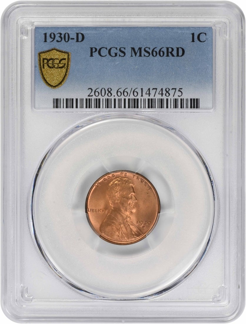 Lincoln Wheat Cent 1930-D Copper MS66 Red PCGS Certified: Lincoln Wheat Cent 1930-D Copper MS66 Red PCGS Certified This is a 1930-D Lincoln Wheat Cent, graded MS66RD by PCGS. The coin is uncirculated and composed of copper. It was minted in Denver and is cla