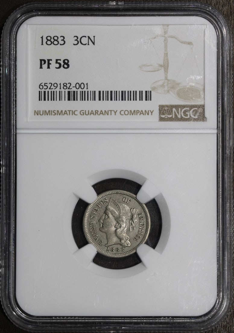 NGC PF58 1883 United States 3C Proof Nickel Coin: NGC PF58 1883 United States 3C Proof Nickel Coin 1883 proof Three Cent Nickel graded PF58 by NGC. This pre-owned United States coin was struck in Philadelphia and features a nickel composition. Specif