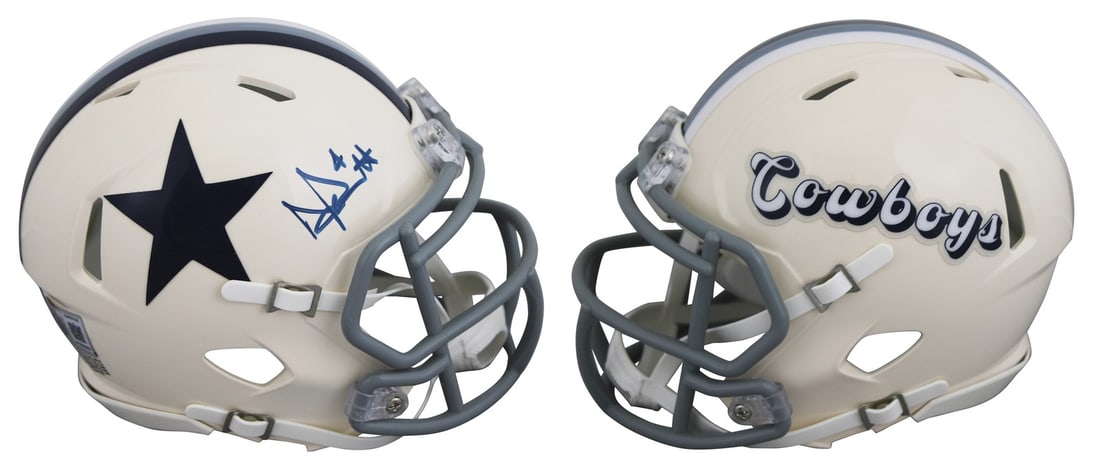 BAS Witnessed Dak Prescott Signed Dallas Cowboys Retro Speed Mini Helmet: BAS Witnessed Dak Prescott Signed Dallas Cowboys Retro Speed Mini Helmet Authentic signed retro Speed mini helmet personally autographed by Dak Prescott of the Dallas Cowboys. This original autograph 