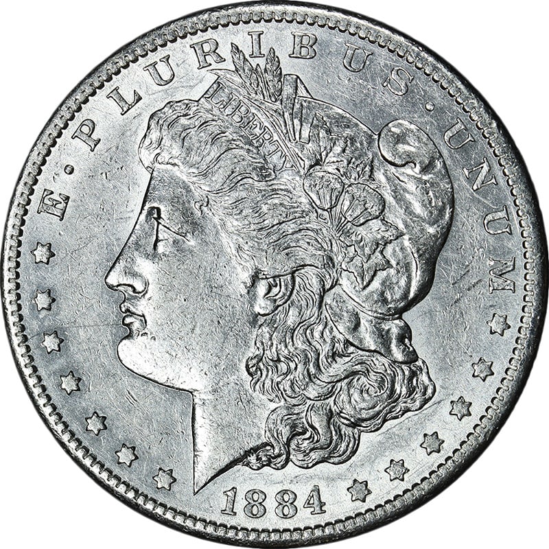 1884 San Francisco Morgan Dollar Silver Coin Choice AU or BU Grade: 1884 San Francisco Morgan Dollar Silver Coin Choice AU or BU Grade This 1884-S Morgan Silver Dollar features great eye appeal, vibrant luster, and a well-defined strike. The coin displays attractive c
