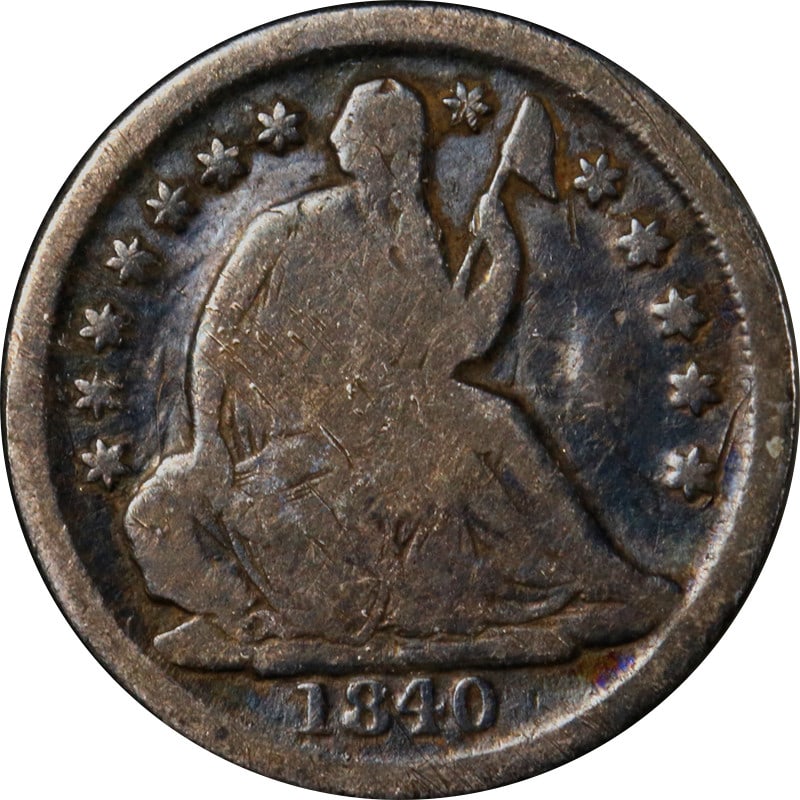 1840-O New Orleans Silver Seated Liberty Half Dime No Drapery: 1840-O New Orleans Silver Seated Liberty Half Dime No Drapery This 1840-O Seated Liberty Half Dime features the "No Drapery" variety and was minted in New Orleans. Composed of silver, this circulated 
