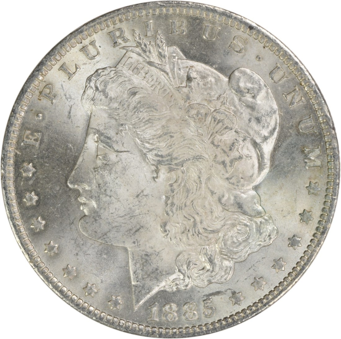 Uncirculated 1885 O Silver Dollar Morgan Choice BU Uncertified: Uncirculated 1885 O Silver Dollar Morgan Choice BU Uncertified This is an 1885-O Morgan Silver Dollar featuring a Choice Brilliant Uncirculated (BU) grade. Struck at the New Orleans Mint, this uncircu