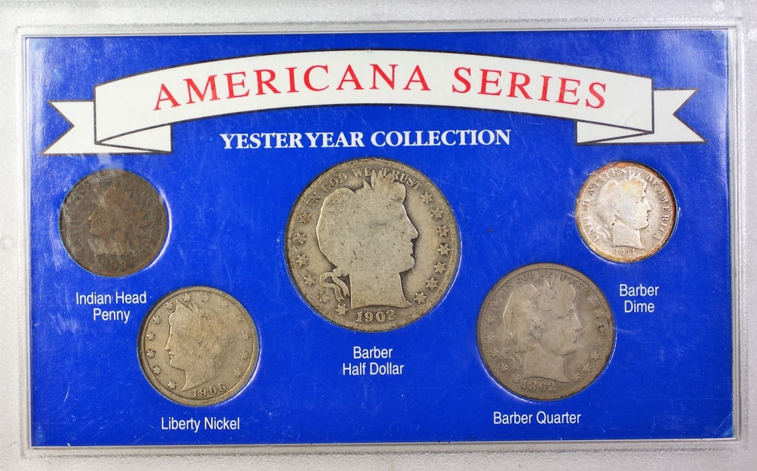 Five Piece 1892 Americana Series Silver Coin Set ANACS Certified Mixed Dates: Five Piece 1892 Americana Series Silver Coin Set ANACS Certified Mixed Dates This 1892 Americana Series 5 coin set includes mixed date coins from the United States. The set features a silver half doll
