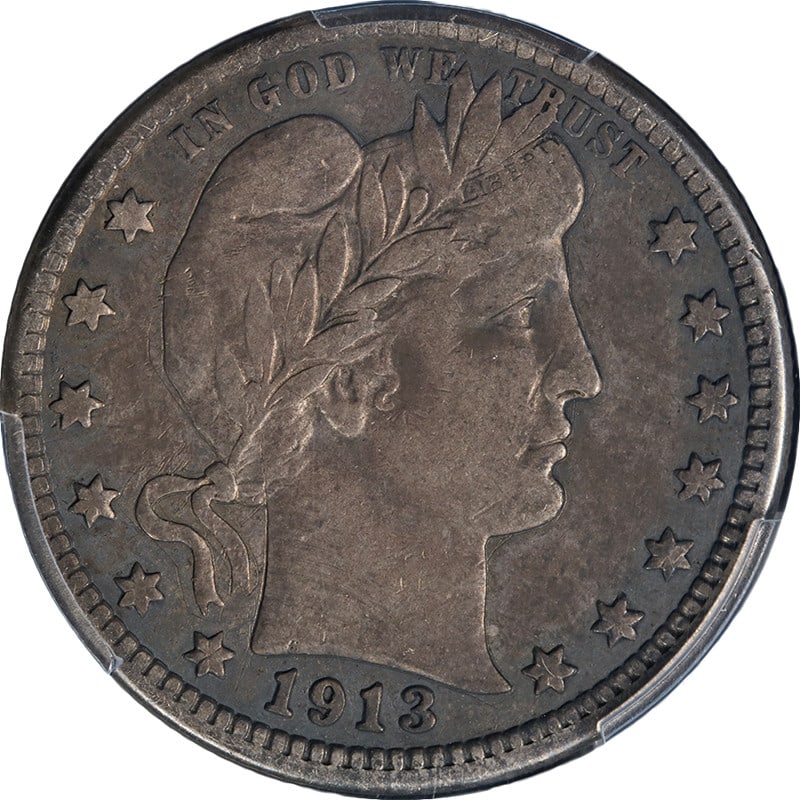 1913-S Barber Quarter PCGS VF Details Key Date Silver Coin: 1913-S Barber Quarter PCGS VF Details Key Date Silver Coin This 1913-S Barber Quarter is a key date coin that boasts an attractive eye appeal and a nice strike. Graded by PCGS as VF Details, this circ