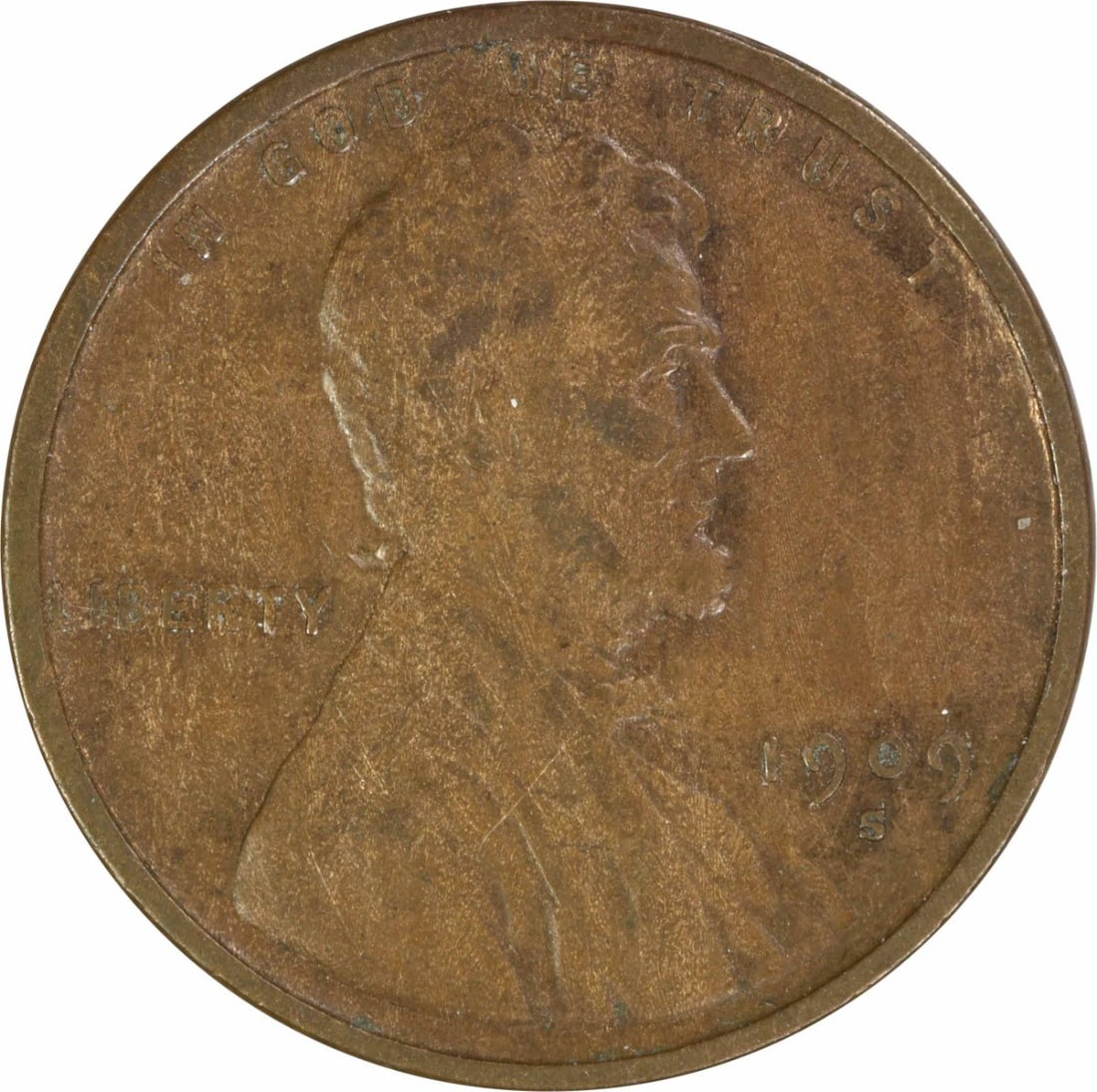 1909 S Lincoln Wheat Small Cent VF Uncertified Copper: 1909 S Lincoln Wheat Small Cent VF Uncertified Copper 1909-S Lincoln Wheat Small Cent in VF grade. This circulated, uncertified coin is composed of copper and is a pre-owned example from the United St
