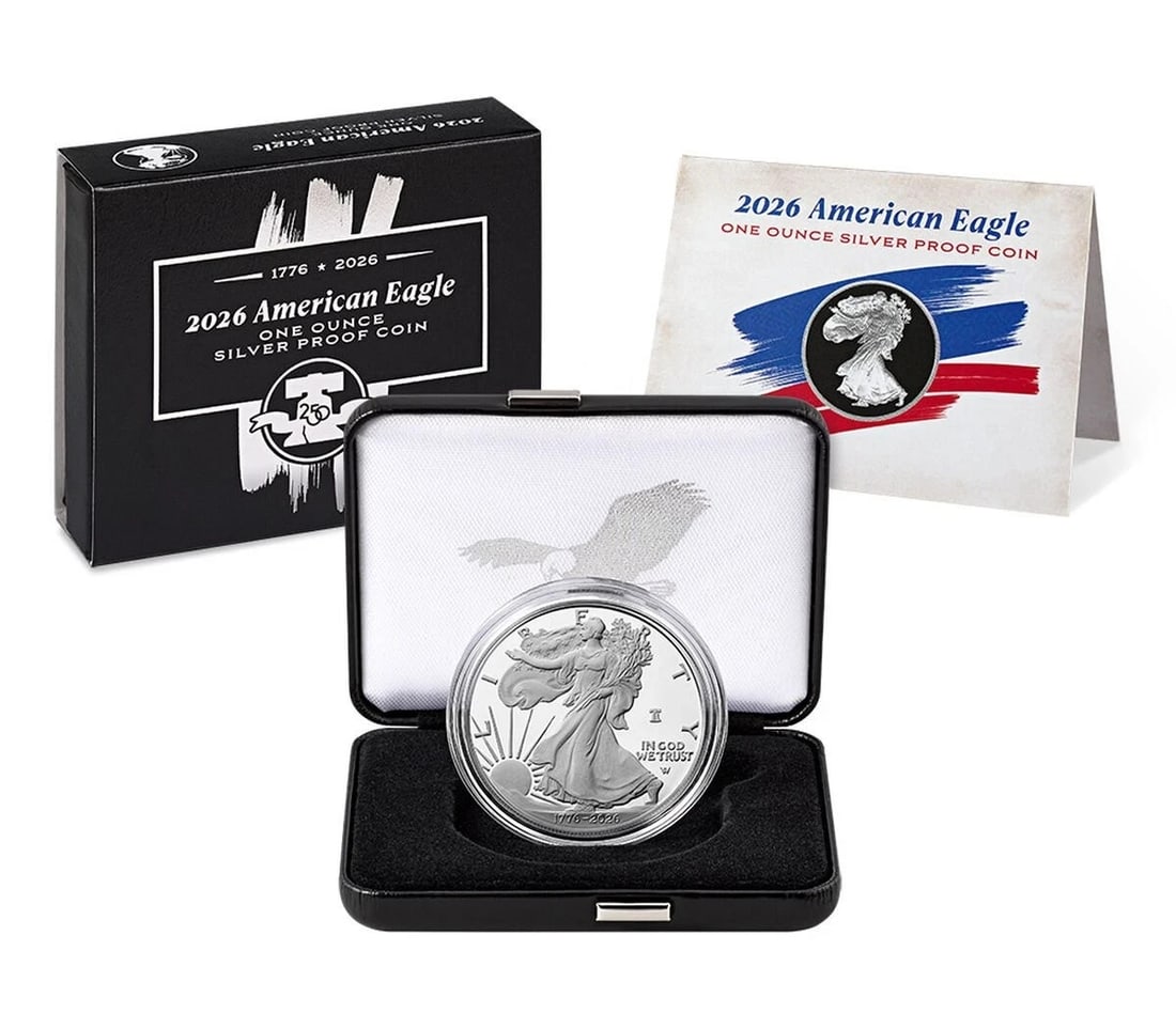 2026 W Proof American Eagle Silver 1 oz Coin 250th Anniversary OGP: 2026 W Proof American Eagle Silver 1 oz Coin 250th Anniversary OGP This 2026 W Proof American Silver Eagle features a 1 oz silver coin commemorating the 250th anniversary with a bell design. Struck in