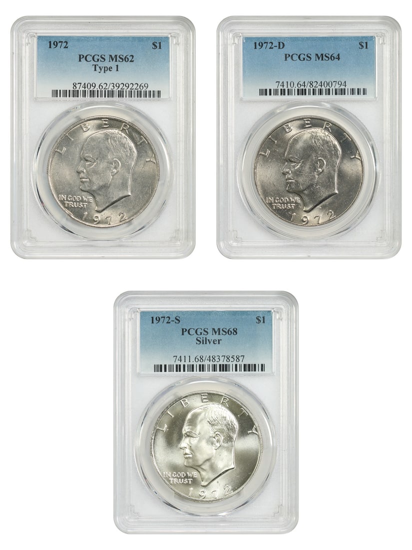 PCGS certified 3 coin 1972 Ike Dollar set P D S (1 of 4)