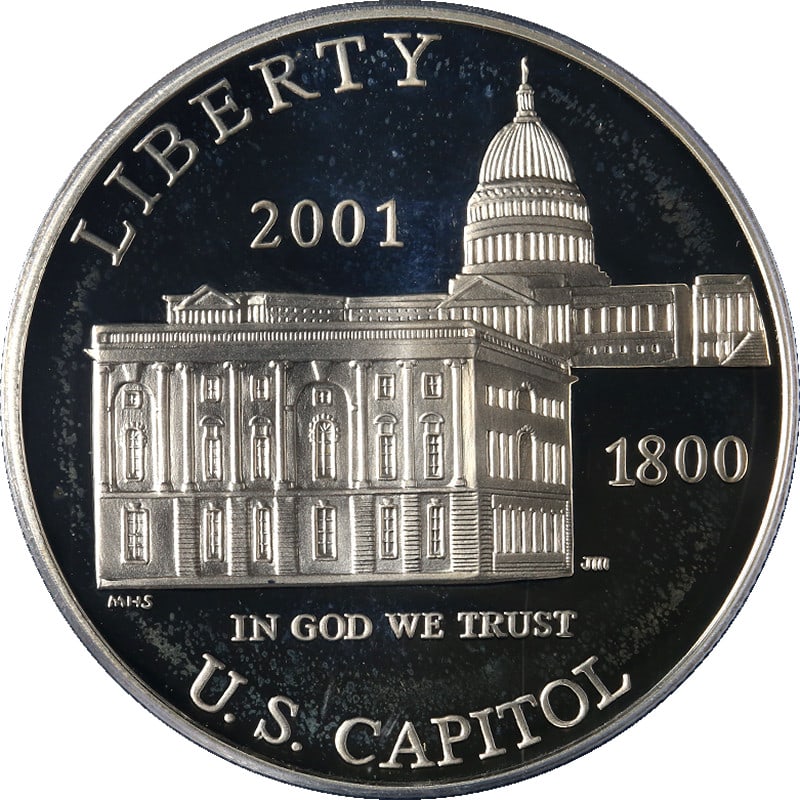 PCGS PR68 DCAM 2001-P Capitol Visitor Silver Dollar Proof Blue Label: PCGS PR68 DCAM 2001-P Capitol Visitor Silver Dollar Proof Blue Label This original 2001-P Capitol Visitor Commemorative Silver Dollar is a certified uncirculated coin graded PCGS PR68 DCAM. Featuring 