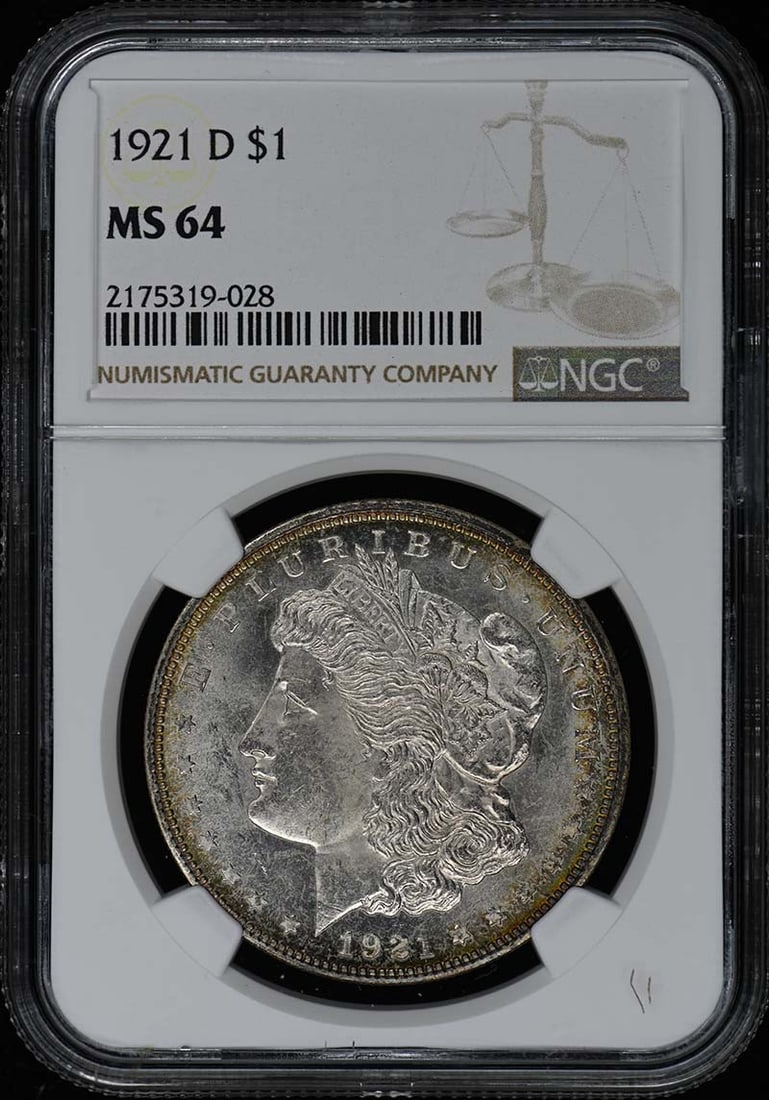 1921-D Morgan Dollar NGC MS64 Certified Uncirculated Coin: 1921-D Morgan Dollar NGC MS64 Certified Uncirculated Coin This stunning 1921-D Morgan Dollar is certified by NGC and graded MS64, indicating it is in uncirculated condition. Minted in Denver, this coi