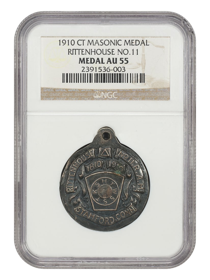 NGC AU55 1910 Connecticut Masonic Lodge No 11 Medal (1 of 4)