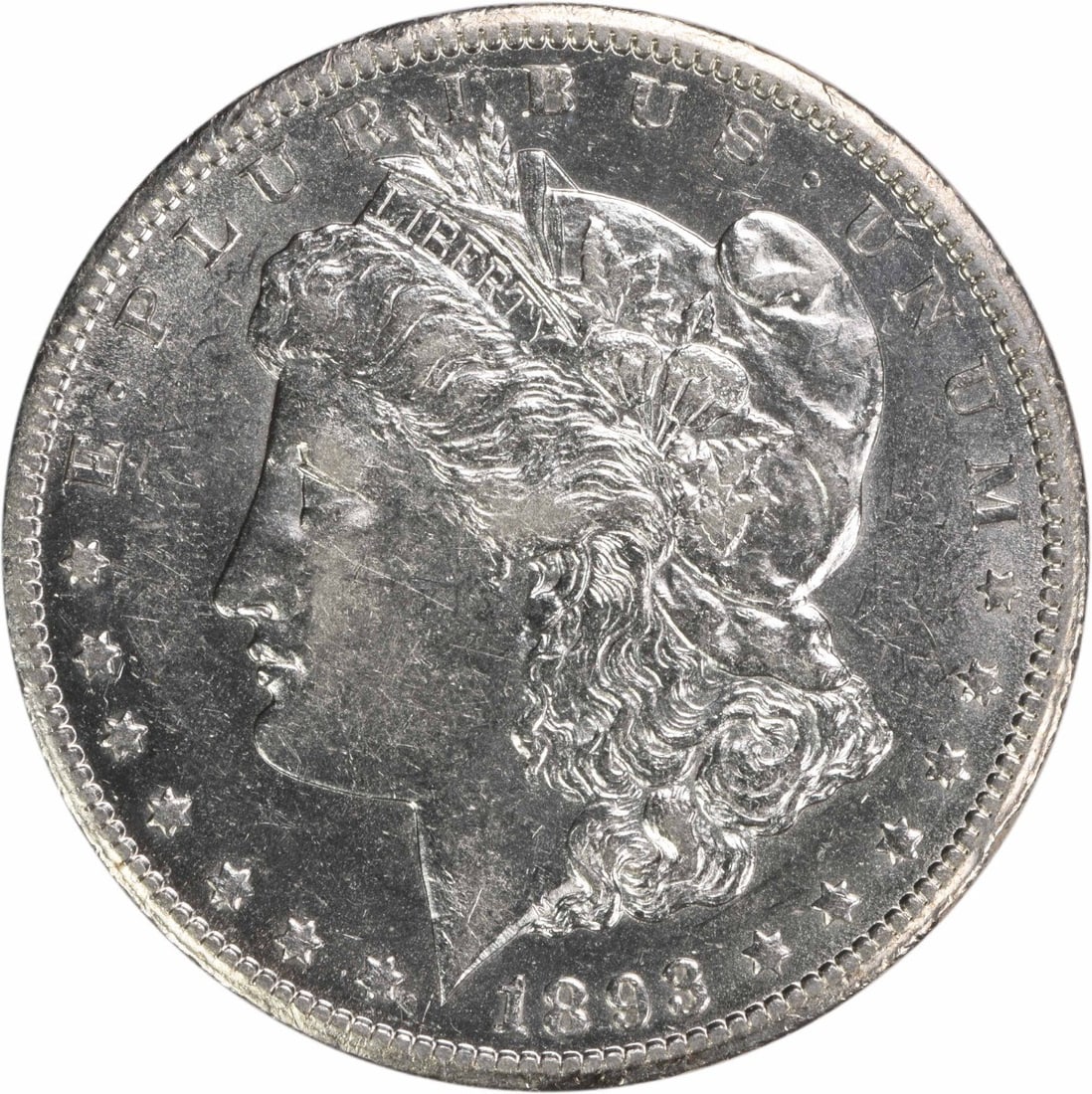 1893 CC Morgan Dollar AU Slider Carson City Uncertified: 1893 CC Morgan Dollar AU Slider Carson City Uncertified This 1893-CC Morgan Silver Dollar is an attractive example from the Carson City Mint. Composed of 90% silver and 10% copper, it features the ico