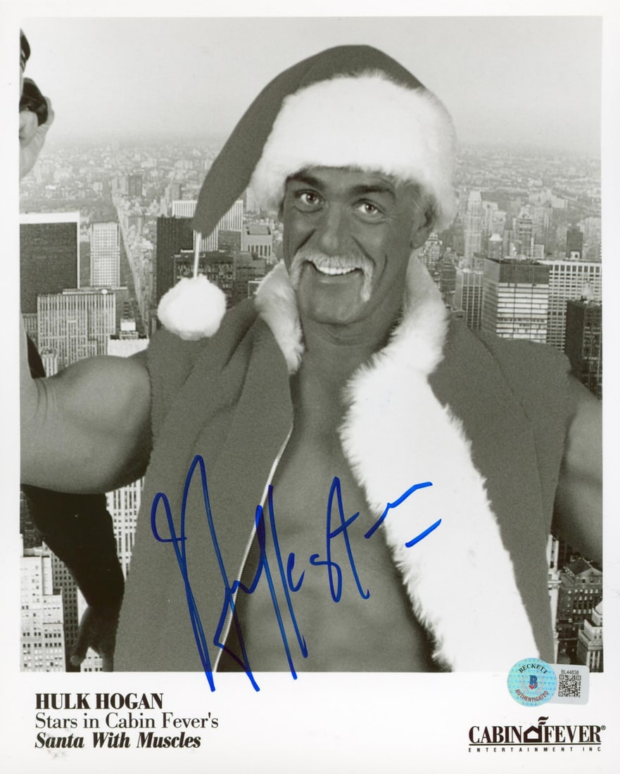 Hulk Hogan Signed 8x10 Photo Santa with Muscles BAS Authenticated: Hulk Hogan Signed 8x10 Photo Santa with Muscles BAS Authenticated Celebrate the holiday season with this authentic signed 8x10 photo of Hulk Hogan from the film "Santa with Muscles." This unique colle