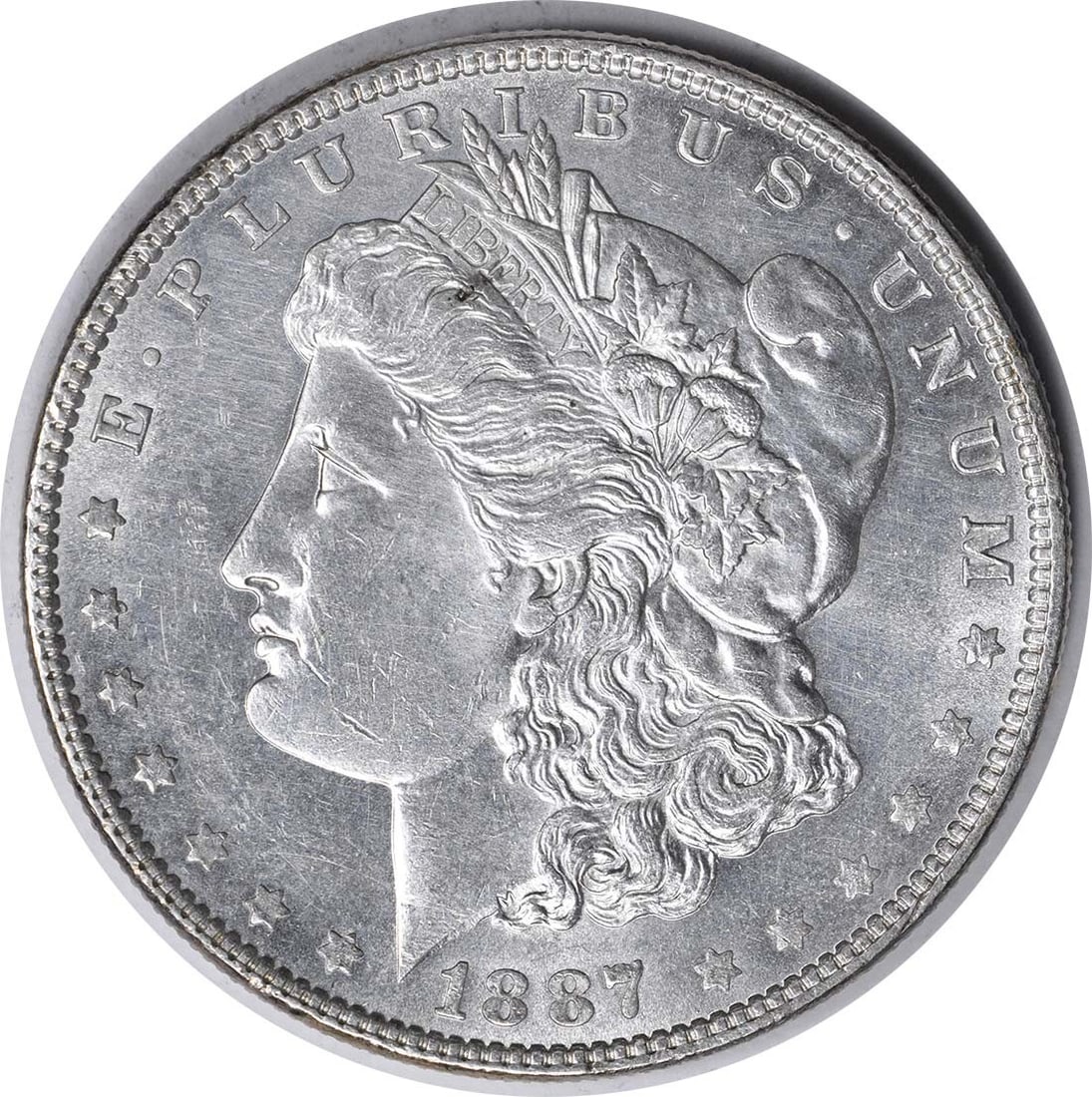 Morgan Dollar 1887 Over 6 VAM 2 Silver BU Uncertified Philadelphia: Morgan Dollar 1887 Over 6 VAM 2 Silver BU Uncertified Philadelphia This is an 1887/6 VAM 2 Morgan Silver Dollar, featuring a 7 over 6 variety. The coin is composed of silver and is in Brilliant Uncirc