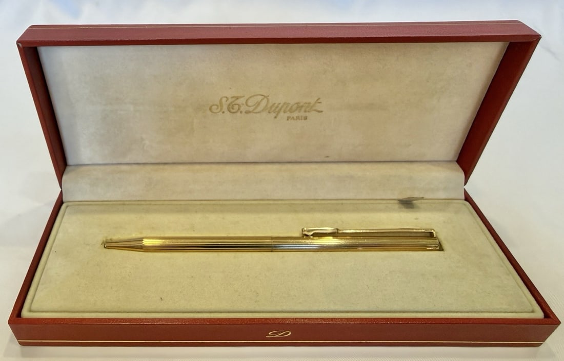 St Dupont French Gold Filled Ballpoint Pen Set With Diamonds and Papers (1 of 9)