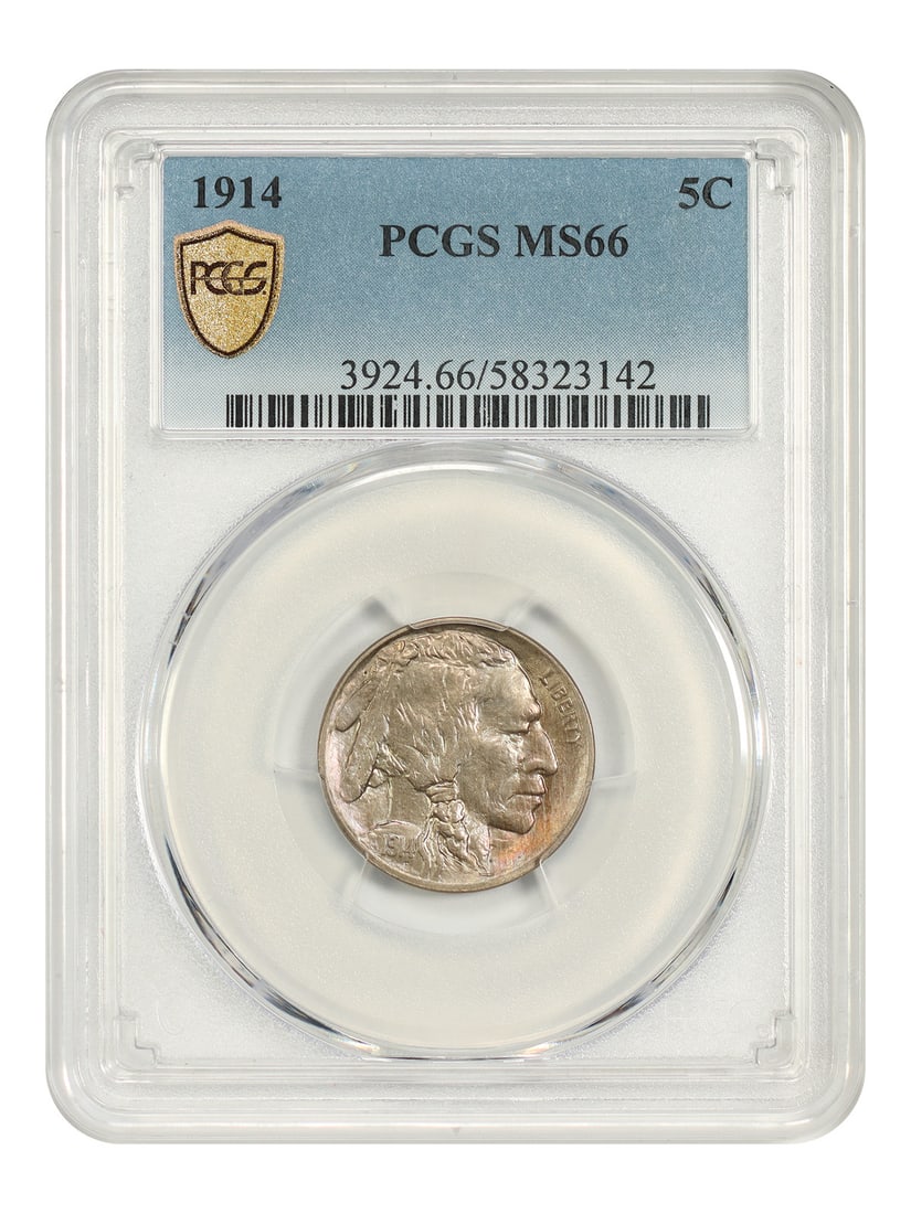 PCGS MS66 1914 Buffalo Nickel 5C Philadelphia Mint: PCGS MS66 1914 Buffalo Nickel 5C Philadelphia Mint 1914 Buffalo Nickel certified by PCGS in MS66 uncirculated condition. This Philadelphia issue is typically collected as a type coin and is noted here