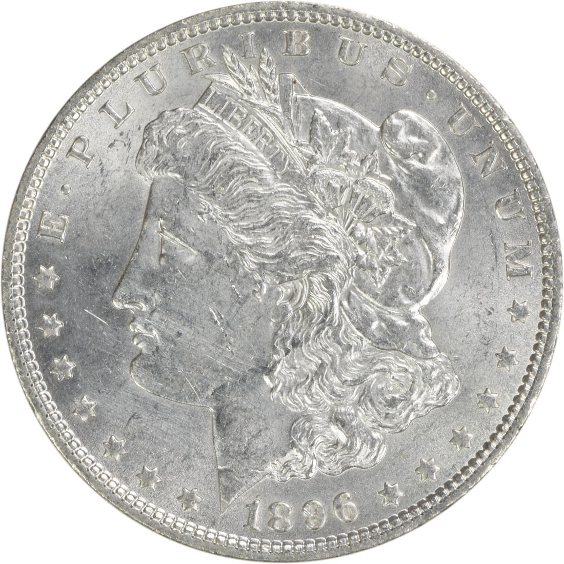 Uncirculated 1896 Morgan Dollar Silver Coin Brilliant Uncertified: Uncirculated 1896 Morgan Dollar Silver Coin Brilliant Uncertified This 1896 Morgan Silver Dollar is an uncirculated, pre-owned coin from the United States. Composed of silver, it features no mint mark