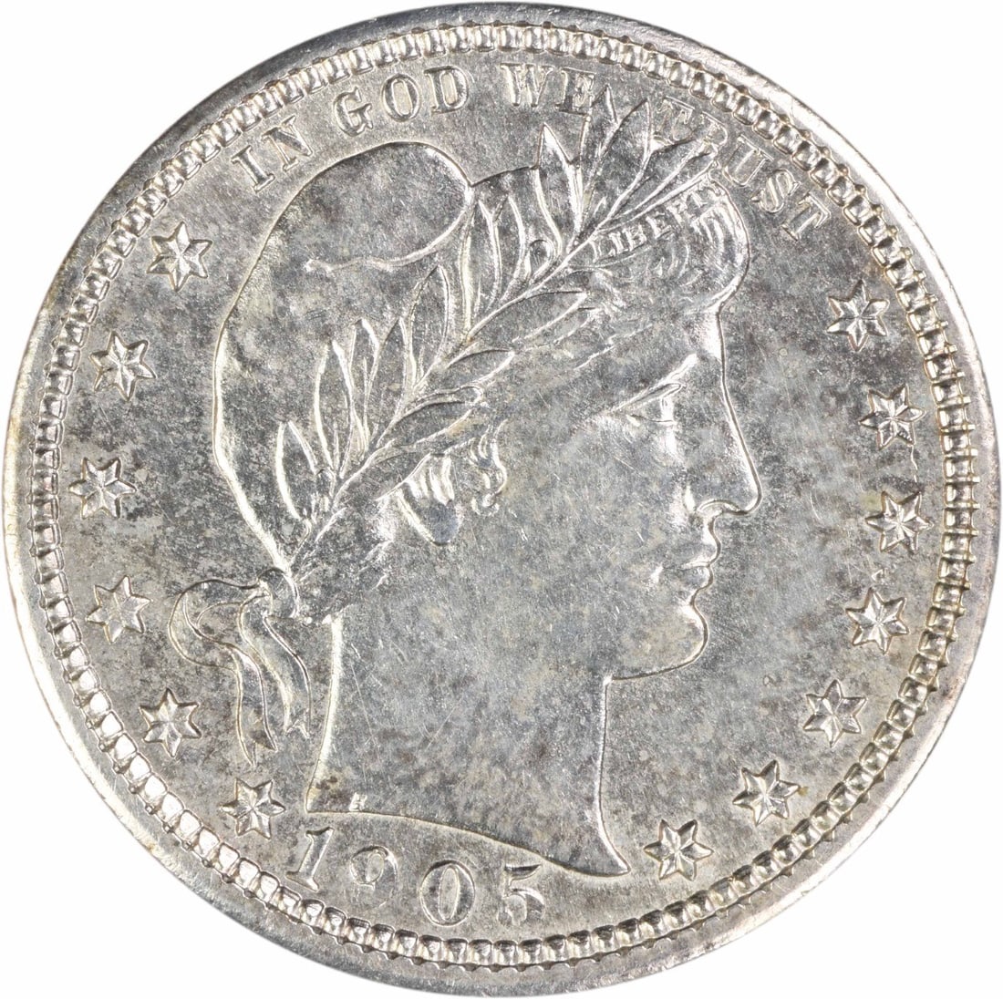 1905 United States Barber 25C Silver Quarter Uncertified: 1905 United States Barber 25C Silver Quarter Uncertified 1905 Barber silver quarter offered as a pre-owned coin. The title identifies it as BU, while the provided details list it as uncertified and ci
