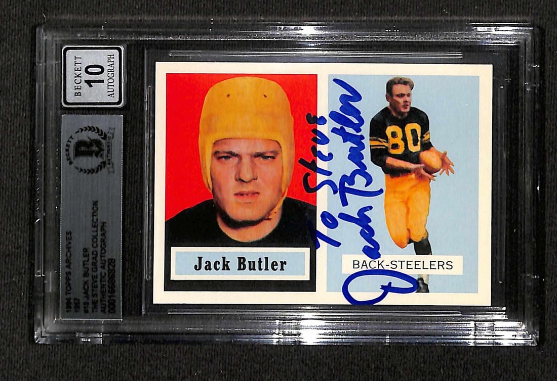Jack Butler Signed 1994 Topps Archives 1957 Card Auto Grade 10 Beckett: Jack Butler Signed 1994 Topps Archives 1957 Card Auto Grade 10 Beckett This is a signed 1994 Topps Archives 1957 #45 sports trading card featuring the autograph of Jack Butler, a member of the Pittsbu