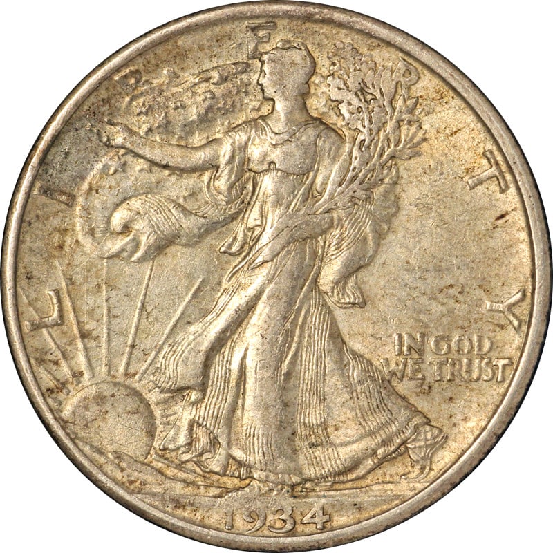 1934 D Silver Walking Liberty Half Dollar Choice AU: 1934 D Silver Walking Liberty Half Dollar Choice AU 1934-D Walking Liberty Half Dollar in Choice AU condition. This circulated coin is composed of silver and originates from the United States. It is d