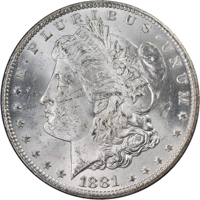 NGC MS63 1881-CC GSA Morgan Silver Dollar Uncirculated Blast White: NGC MS63 1881-CC GSA Morgan Silver Dollar Uncirculated Blast White This 1881-CC Morgan Silver Dollar is an uncirculated coin certified by NGC with a grade of MS63. It was minted in Carson City and fea