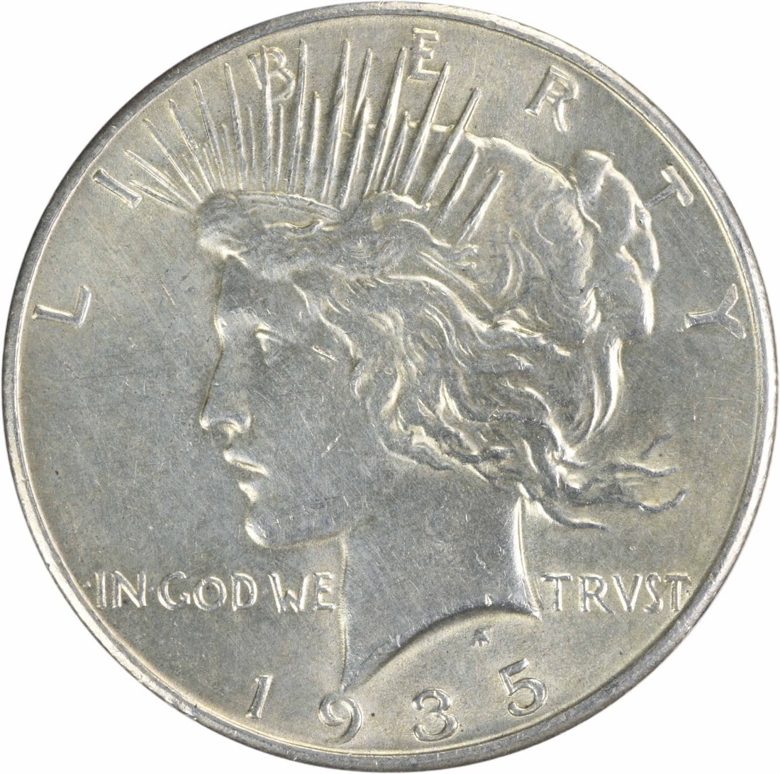 1935 $1 Peace Dollar Silver AU Uncertified Coin: 1935 $1 Peace Dollar Silver AU Uncertified Coin 1935 Peace Silver Dollar in AU slider grade. This pre-owned coin is uncertified, circulated, and struck in silver. The listing identifies it as a United