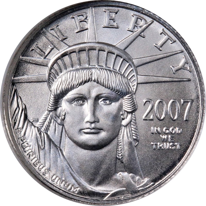 2007 NGC MS70 Platinum Eagle $10 Brown Label: 2007 NGC MS70 Platinum Eagle $10 Brown Label This is an original 2007 Platinum American Eagle $10 coin, certified and graded MS70 by NGC with the Brown Label. Composed of 0.9995 fine platinum, this un