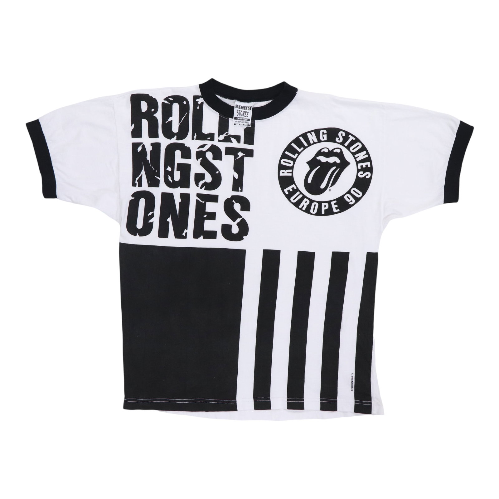Vintage 1990 Rolling Stones European Tour White Cotton T-Shirt: Vintage 1990 Rolling Stones European Tour White Cotton T-Shirt This is an original vintage 1990 Rolling Stones European Tour shirt. Made from 100% cotton, the shirt features a white color and has no g