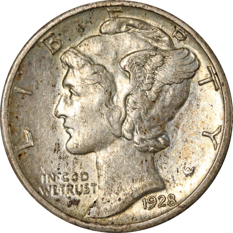 1928 San Francisco Mint Silver Mercury Dime United States Coin: 1928 San Francisco Mint Silver Mercury Dime United States Coin This is a 1928-S Mercury Dime from the United States, composed of 90% silver. The coin was minted in San Francisco and is in circulated, 