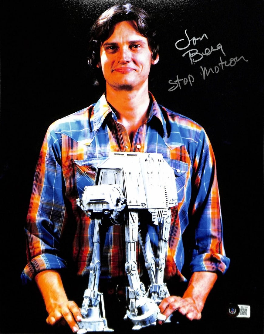 11x14 Star Wars AT-AT photo signed by Jon Berg Beckett authenticated: 11x14 Star Wars AT-AT photo signed by Jon Berg Beckett authenticated This 11x14 photograph features Jon Berg, the acclaimed visual effects artist, with an AT-AT model from Star Wars: The Empire Strike