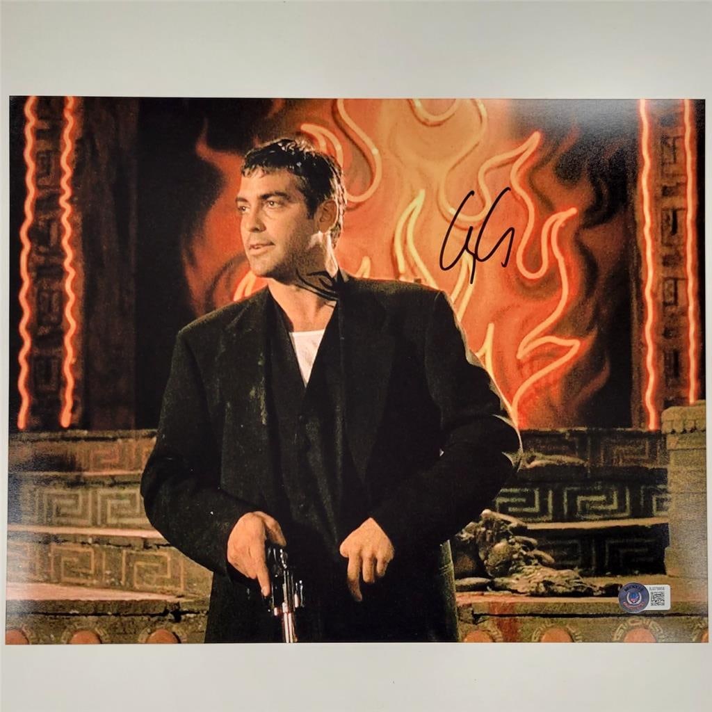 George Clooney Signed From Dusk Till Dawn 11x14 Photo Beckett Authenticated: George Clooney Signed From Dusk Till Dawn 11x14 Photo Beckett Authenticated This 11x14 photograph features George Clooney's autograph, beautifully capturing a moment from the cult classic film, From D