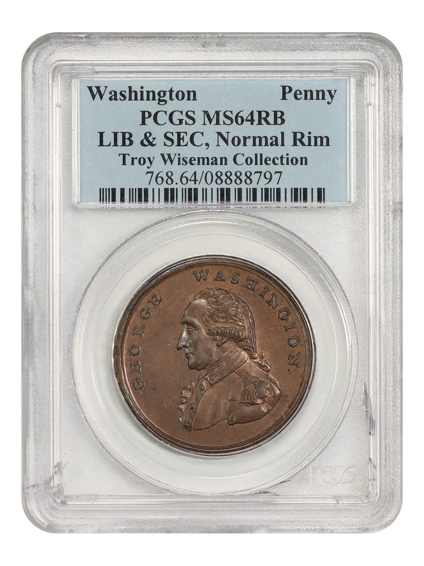 1795 Washington Liberty and Security Penny PCGS MS64RB Baker-30: 1795 Washington Liberty and Security Penny PCGS MS64RB Baker-30 1795 Washington Liberty & Security Penny graded PCGS MS64RB. PCGS reports just four finer at the RB level, with only a single known full